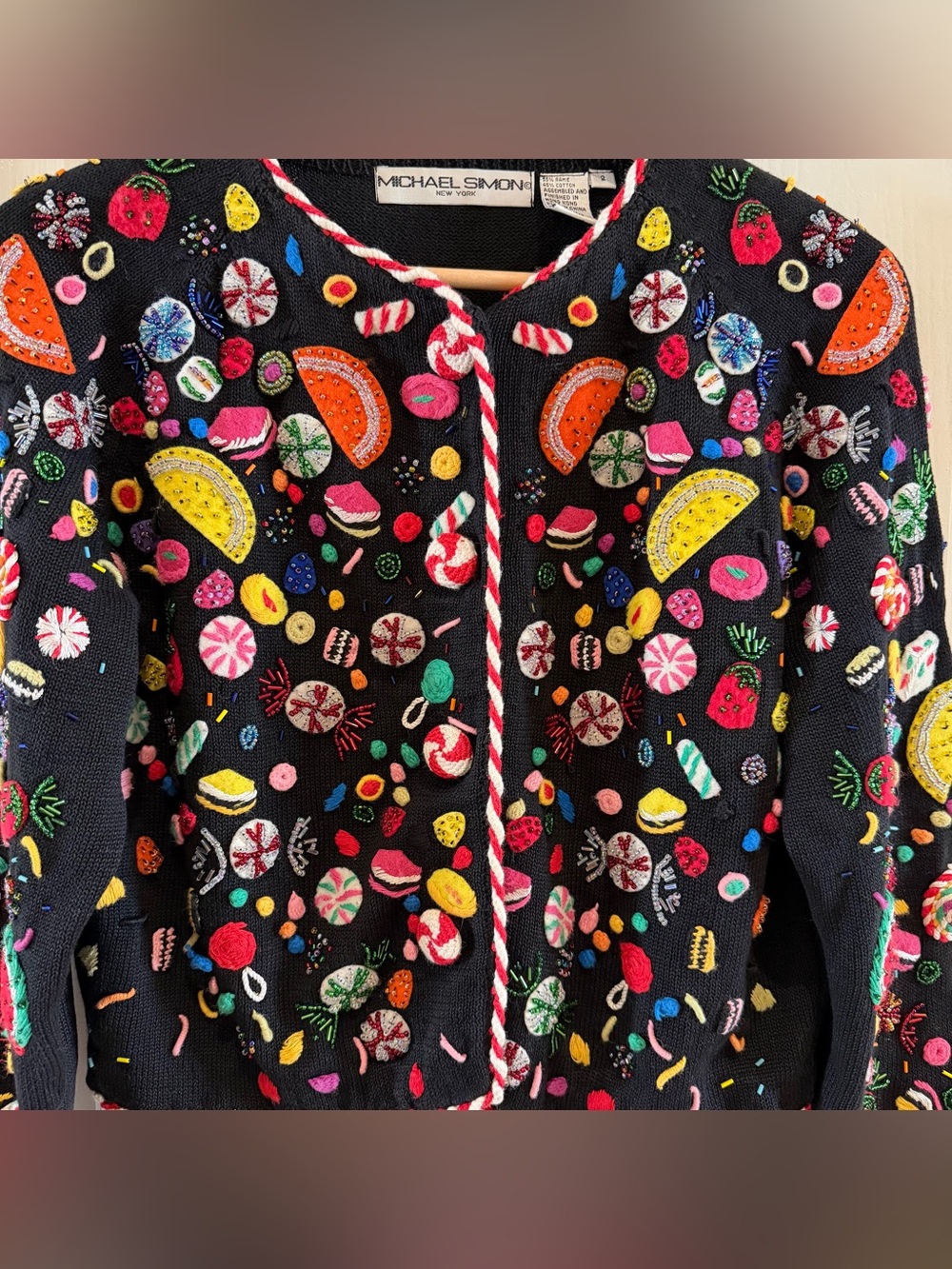 Vintage Michael Simon black knit candy and fruit embellished cardigan - Picture 4 of 8